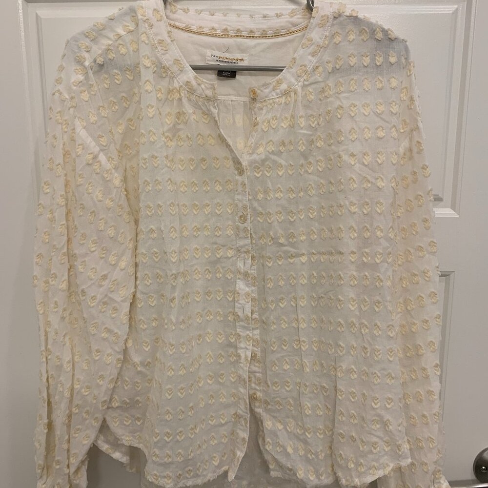 Anthropologie Pilcro Cream Textured Polka Dot Blouse